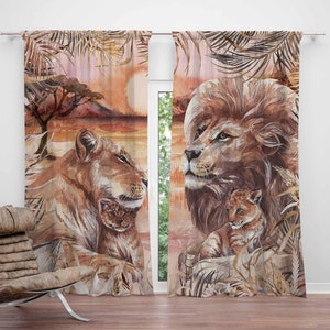 Lion Family Nursery Curtain Safari Kids Bedroom Curtains Black Out Curtains Nursery Decor Baby Room Curtains Bedroom Living Room Curtains