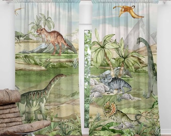 Dinosaur Blackout Curtains, Dino Nursery Decor (Set of 2)