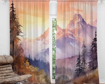 Sunset Mountain Forest Blackout Curtains, Nature-Inspired Home Decor