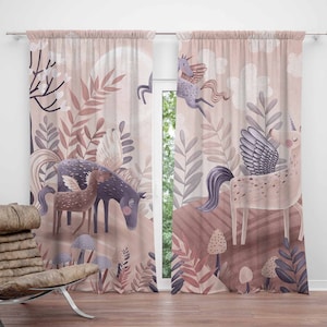 Unicorn Nursery Curtains Animal Kids Bedroom Curtains Black Out Curtains Nursery Decor Baby Room Curtains Bedroom Living Room Curtains