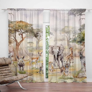 Safari Animals Nursery Curtains Kids Bedroom Curtains Black Out Curtains Nursery Decor Baby Room Curtains Bedroom Living Room Curtains