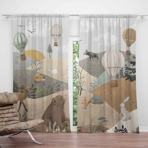 Mountain Animals Nursery Curtain Kids Bedroom Curtains Black Out Curtains Nursery Decor Baby Room Curtains Bedroom Living Room Curtains