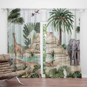 Safari Animals Nursery Curtains Kids Bedroom Curtains Black Out Curtains Nursery Decor Baby Room Curtains Bedroom Living Room Curtains