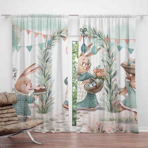 Bunny Family Nursery Curtain Kids Bedroom Curtains Black Out Curtains Nursery Decor Baby Room Curtains Bedroom Living Room Curtains