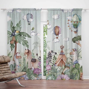 Safari Animals Party Nursery Curtain Kids Bedroom Curtains Black Out Curtains Nursery Decor Baby Room Curtains Bedroom Living Room Curtains