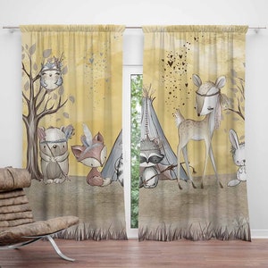 Boho Animals Nursery Curtain Woodland Kids Bedroom Curtains Black Out Curtains Nursery Decor Baby Room Curtains Bedroom Living Room Curtains
