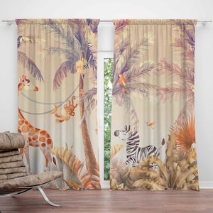 Safari Animals Nursery Curtain Kids Bedroom Curtains Black Out Curtains Nursery Decor Baby Room Curtains Bedroom Living Room Curtains