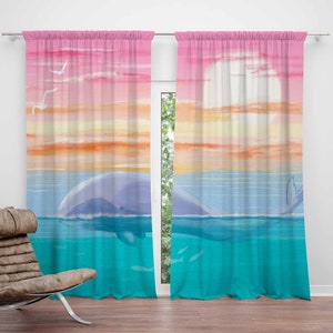 Sunset Sea Ocean Whale Nursery Curtain Kids Bedroom Curtains Black Out Curtains Nursery Decor Baby Room Curtains Bedroom Living Room Curtain