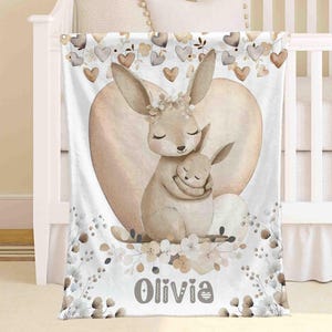 Kangaroo Baby Blanket Wild Animals Nursery Blanket Mom and Baby Toddler Throw Kids Custom Name Blanket Boho Baby Shower Gift Gender Neutral