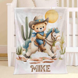 Cowboy Pferd Baby Decke Personalisierte Western Kinderzimmer Decke Kleinkind Tiere Werfen Kinder Benutzerdefinierte Name Decke Babypartygeschenk für Jungen