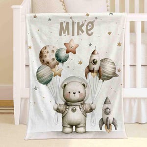 Astronaut Baby Blanket Space Rocket Personalized Nursery Blanket Toddler Throw Kids Custom Name Blanket Baby Shower Gift For Boys