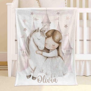 Unicorn Girl Blanket Personalized Baby Blanket Princess Castle Kids Custom Name Nursery Blanket Toddler Throw Baby Shower Gift For Girls