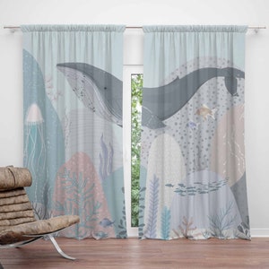 Ocean Whale Nursery Curtain Kids Bedroom Curtains Black Out Curtains Nursery Decor Baby Room Curtains Bedroom Living Room Curtains