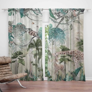 Safari Animals Curtains Kids Bedroom Curtains Blackout Curtains Tropical Jungle Nursery Decor Baby Room Curtains Living Room Curtains