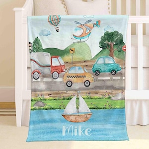 Couverture personnalisée de transport pour bébé, couverture personnalisée pour bébé, couverture personnalisée pour enfants, voiture, avion, bateau, cadeau de shower de bébé pour les garçons