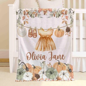 Autumn Baby Girl Blanket Personalized Pumpkin Nursery Blanket Toddler Daughter Throw Kids Custom Name Blanket Baby Shower Gift For Girls
