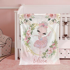 Personalized Dancer Gift, Ballet Girl Nursery Blanket, Ballerina Blanket, Flowers Baby Blanket, Kids Custom Blanket, Floral Baby Shower Gift