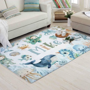 Baby Teppich Kinderzimmer Dekor Meer Tiere Baby Junge Zimmerdeko Unterwasserwelt Teppich Kinderspieldecke Kinderspielteppich Kinder Geschenk