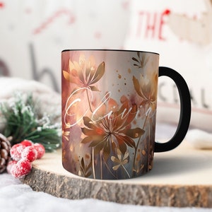 Winter Floral Mug, Personalised Signature Mug, Coffee Mug for Colleague Gift for Boss Farewell Gift, Christmas Gift Custom Mug For Christmas