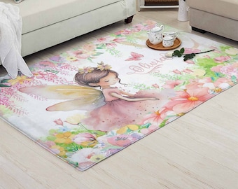 Enchanted Forest Nursery Rug, Fairy Girl Floral Garden Polyester Mat