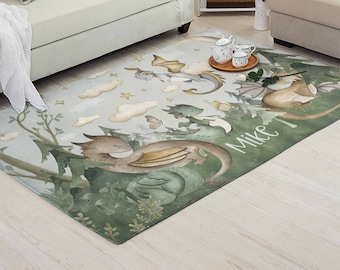 Little Dragon Nursery Rug Baby Dino Carpet Custom Name Nursery Mat Baby Boys Room Decor Kids Playroom Mat Baby Shower Gift Back To School
