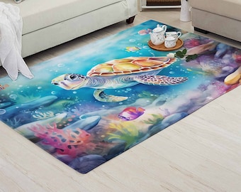 Sea Turtle Ocean Rug, Aquarium Nursery Mat
