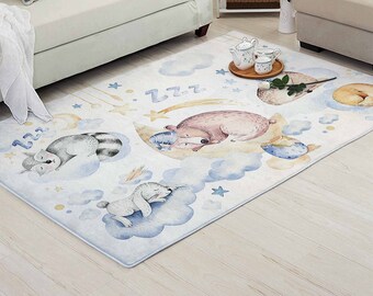 Sleeping Animals Nursery Rug: Custom Woodland Carpet