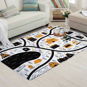 Alfombra de guardería con mapa de ciudad escandinava, alfombra de juegos para guardería, alfombra para sala de juegos, decoración escandinava para habitación de bebé, regalo para baby shower, regalo de cumpleaños para niños