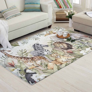 Safari Tiere Kinderzimmer Teppich Waldtier Teppich Benutzerdefinierte Name Kinderzimmer Matte Baby Zimmer Dekor Kinder Spielzimmer Matte Babyparty Geschenk Zurück in der Schule