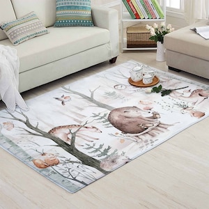 Waldtier Kindergarten Teppich Waldtiere Teppich Benutzerdefinierte Name Kinderzimmer Matte Baby Zimmer Dekor Kinder Spielzimmer Matte Babyparty Geschenk Zurück in der Schule
