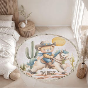Cowboy Round Rug Western Nursery Carpet Animal Rug Baby Room Playmat Custom Nursery Rug Kids Playroom Mat Washable Kids Area Rug Cotton Rug
