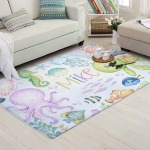 Kinderzimmer Teppich, Ozeantier Teppich, Babyzimmer Dekor, Unterwasserwelt Teppich, Kinderzimmer Dekor, Kinder Spielzimmer Teppich, Babyparty Geschenk