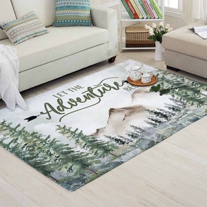 Waldwald Teppich, lassen Sie das Abenteuer beginnen Teppich, positive Zitat Matte, Babyzimmer Dekor Kinder Spielzimmer Matte, Babypartygeschenk für neue Eltern