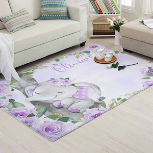 Lila Rose Elefant Teppich, Mama und Baby Elefant Kinderzimmer Teppich, Baby Foto Matte Raumdekor, Kinder Spielzimmer Matte, Individuelles Babypartygeschenk