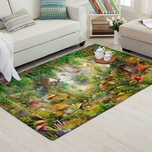 Verzauberter Wald Teppich, Fantasy Pilz Teppich, Magischer Wald Wohnkultur, Märchenwelt Kinder Spielzimmer Bereich Matte, Frühling Natur Wunderland