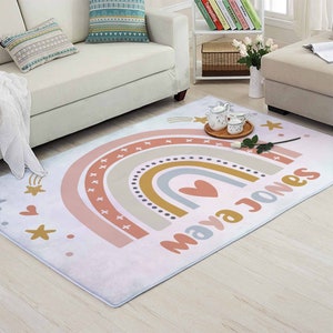 Boho Teppich Kinderzimmer, personalisiertes Babypartygeschenk, benutzerdefinierter Babynamenteppich, Mädchenzimmerdekor, Geburtstagspartydekor, Kinderspielzimmermatte