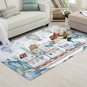 Teppich Tiere auf Zug Stadt Straße Kinderzimmer Teppich Name Teppich Tier Stadt Zimmer Dekor Kinder Spielzimmer Matte Baby Shower Geschenk