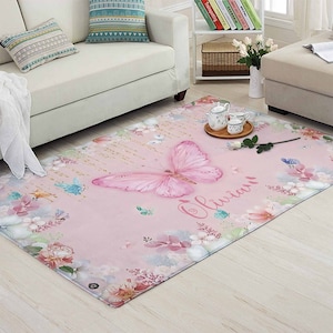 Blumen Schmetterling Kinderzimmer Teppich, Frühling Schmetterlinge Teppich, Mädchen Zimmer Dekor, rosa Wohnkultur, Kinder Spielzimmer Matte, Baby-Dusche-Geschenk, Geschenk für Mutter