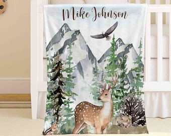 Manta personalizada para bebé con diseño de ciervo del bosque, decoración para la habitación infantil con temática forestal.
