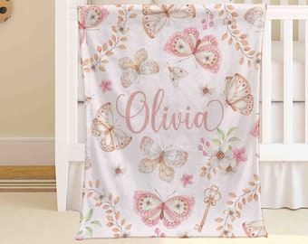 Custom Baby Name Blanket Personalized Butterfly Nursery Blanket Kids Custom Name Blanket Butterfly Baby Shower Gift For Girls