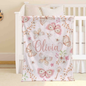 Custom Baby Name Blanket Personalized Butterfly Nursery Blanket Kids Custom Name Blanket Butterfly Baby Shower Gift For Girls