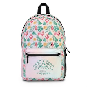 Sac à dos flamant rose arc-en-ciel, cadeau de rentrée, cartable enfant personnalisé, sac étudiant avec prénom personnalisé, cadeau d'anniversaire enfant, sac à dos de voyage