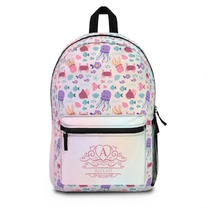 Sac à dos arc-en-ciel animal marin, cadeau de rentrée, cartable personnalisé pour enfant, sac étudiant avec nom personnalisé, cadeau d'anniversaire pour enfant, sac à dos de voyage