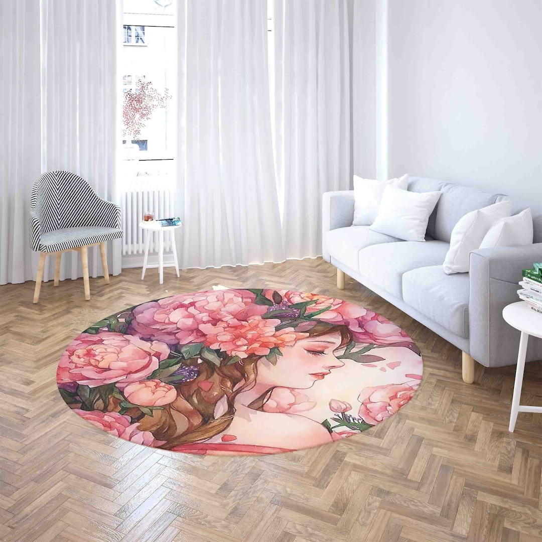 Peony Girl Round Rug, Peonies Lover Gift, Girls Floral Room Decor ...