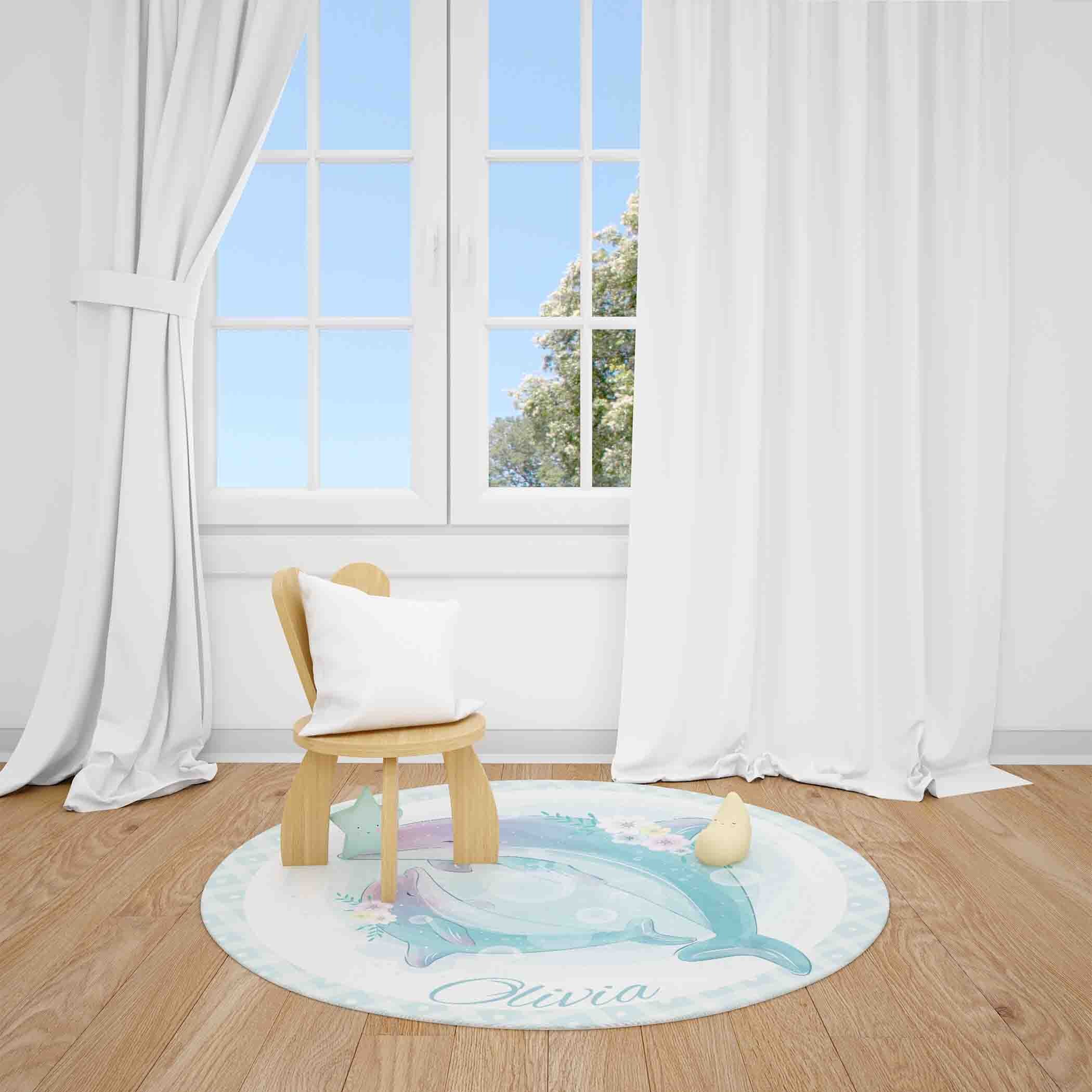 Mom and Baby Dolphin Round Rug, Custom Nursery Carpet - Etsy