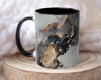 Black Marble Mug, Personalised Mug, Custom Name Mug, Coffee Tea Cup for Boss, Friend bff Birthday Gift For Colleague Valentines Gift for Him