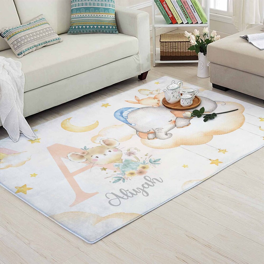 Baby Sleep Rug Personalized Baby Name Nursery Rug, Sleeping Elephant, Floral Decor - Etsy