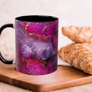 Purple Red Marble Mug, Personalised Mug, Custom Name Mug, Coffee Tea Cup for Boss, Friend bff Birthday Gift For Colleague Valentines Gift