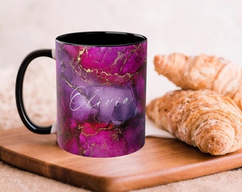 Tazza da caffè personalizzata in marmo viola, con nome personalizzato, regalo perfetto.