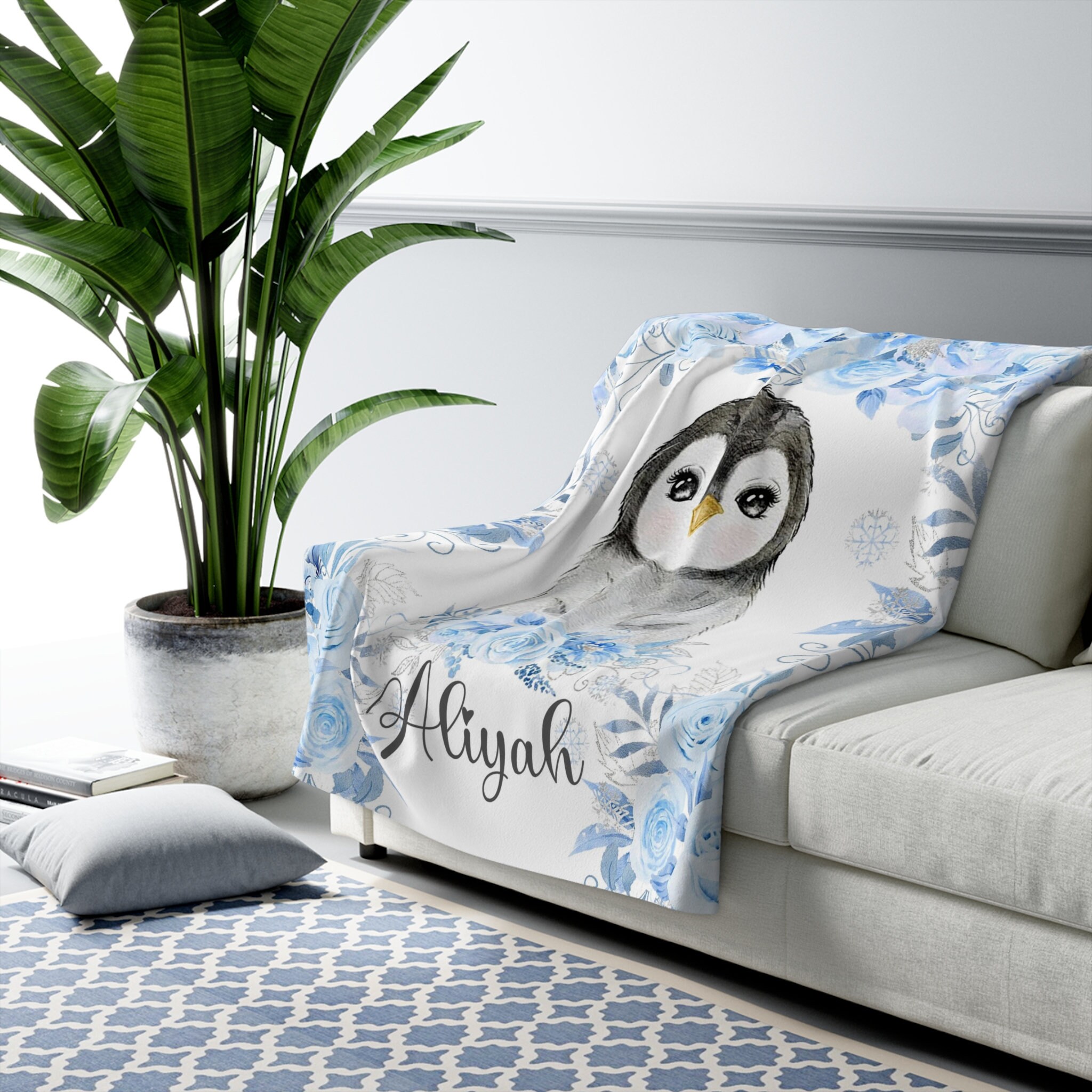 Coperta in pile con orso e pinguino in stile sherpa, con stampa animale, per divano, letto, divano, divano, animali polari, coperta in peluche, a tema natura, invernale, 152,4 x 200,7 cm